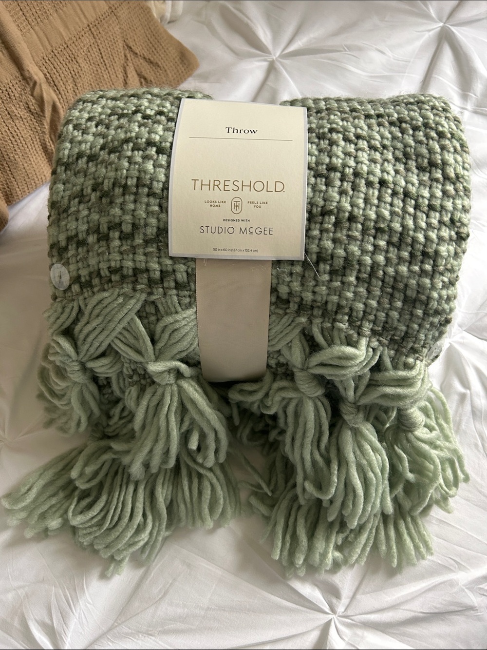 NWT Soft Woven Fringe Throw Blanket - Sage Green